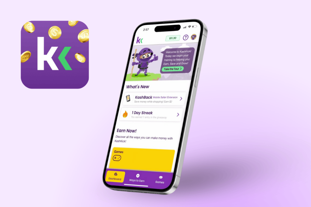 KashKick app homepage on an iphone. 
