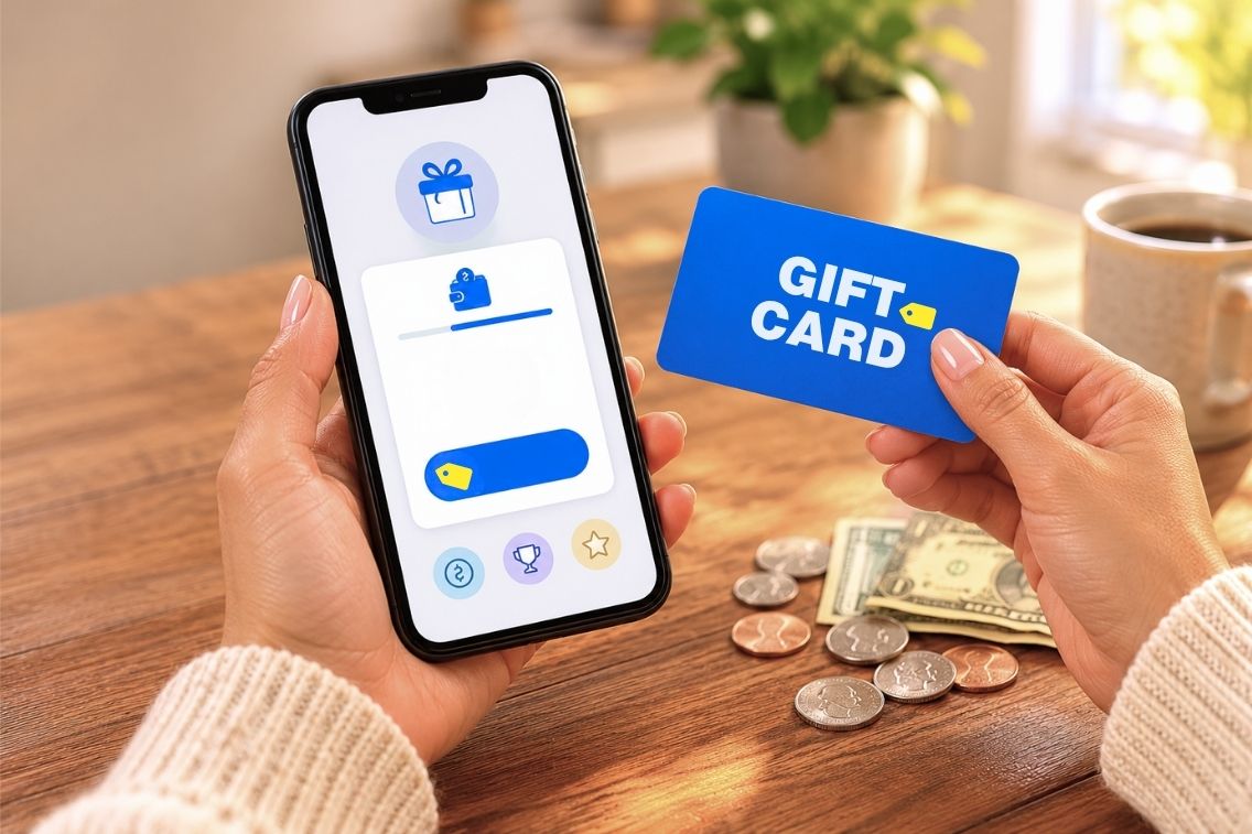 Free Best Buy gift card promotion graphic featuring electronics and rewards offer for earning free Best Buy gift cards online