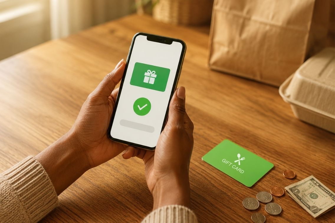 phone showing free Uber Eats gift card delivery order