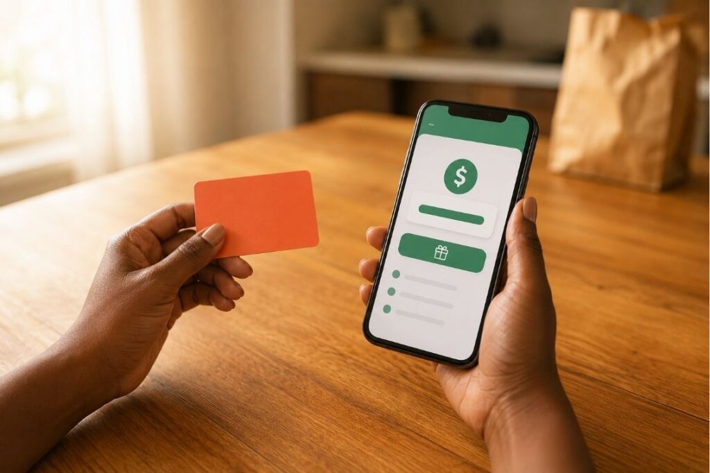 person ordering food on phone to redeem a free Grubhub gift card