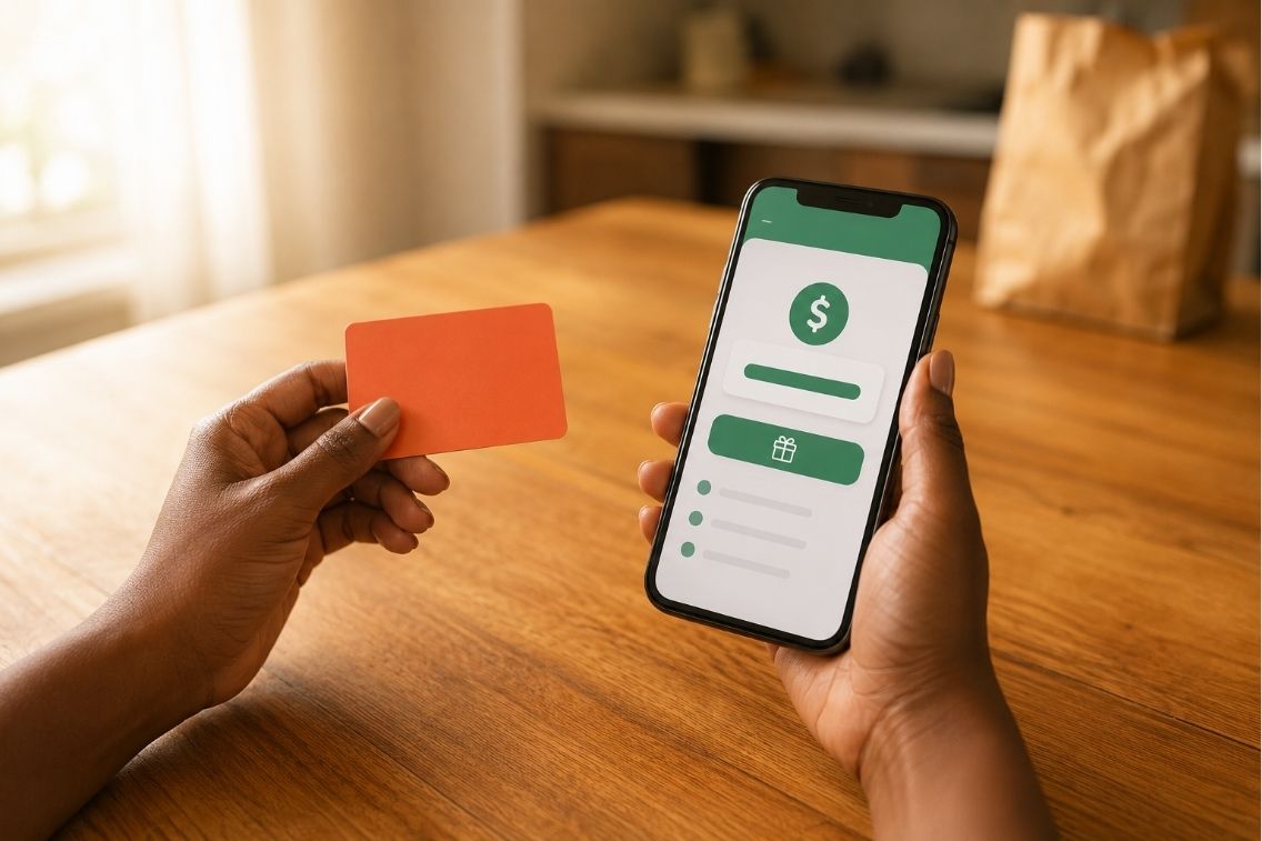 person ordering food on phone to redeem a free Grubhub gift card