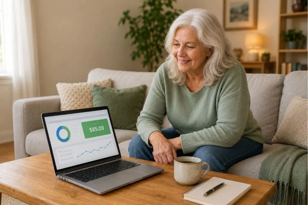 side hustles for retirees working on a laptop at home