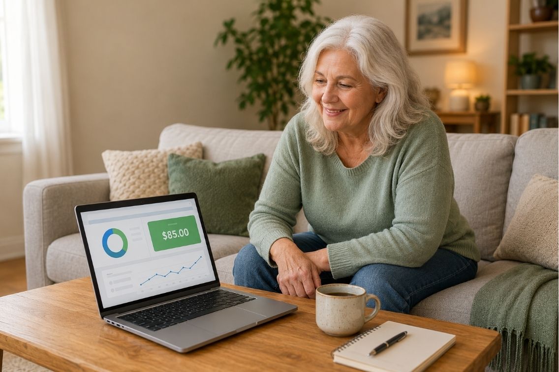 side hustles for retirees working on a laptop at home
