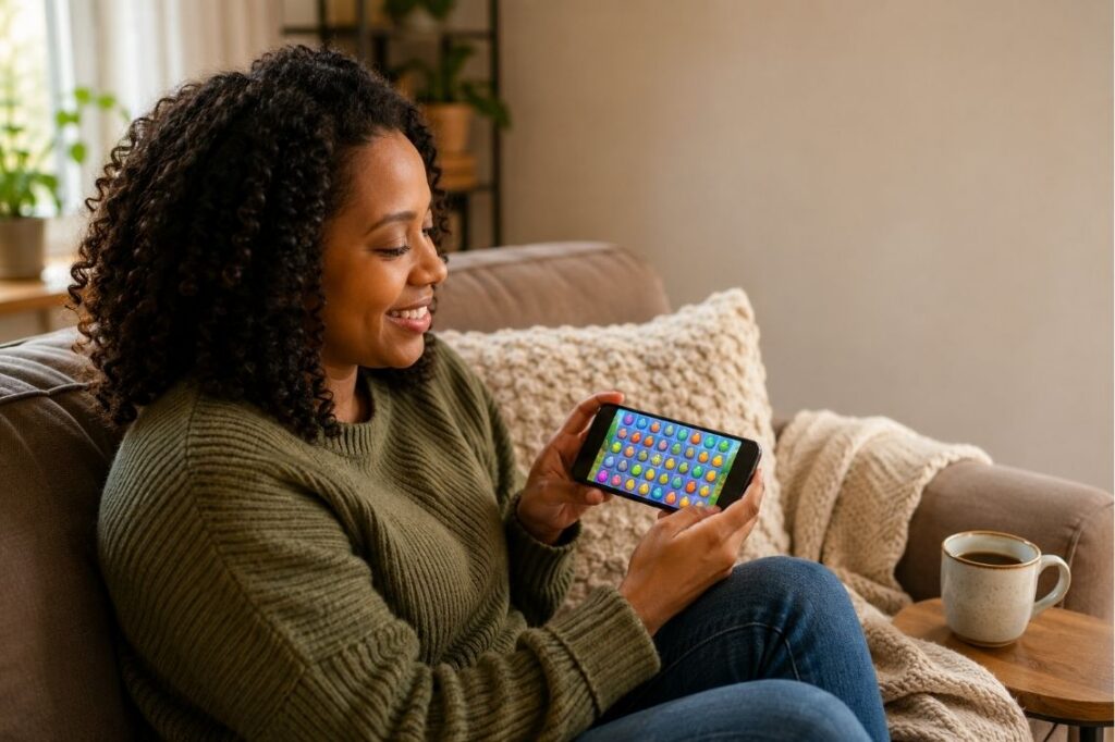 Colorful tile board from one of the best free match 3 games on a phone screen