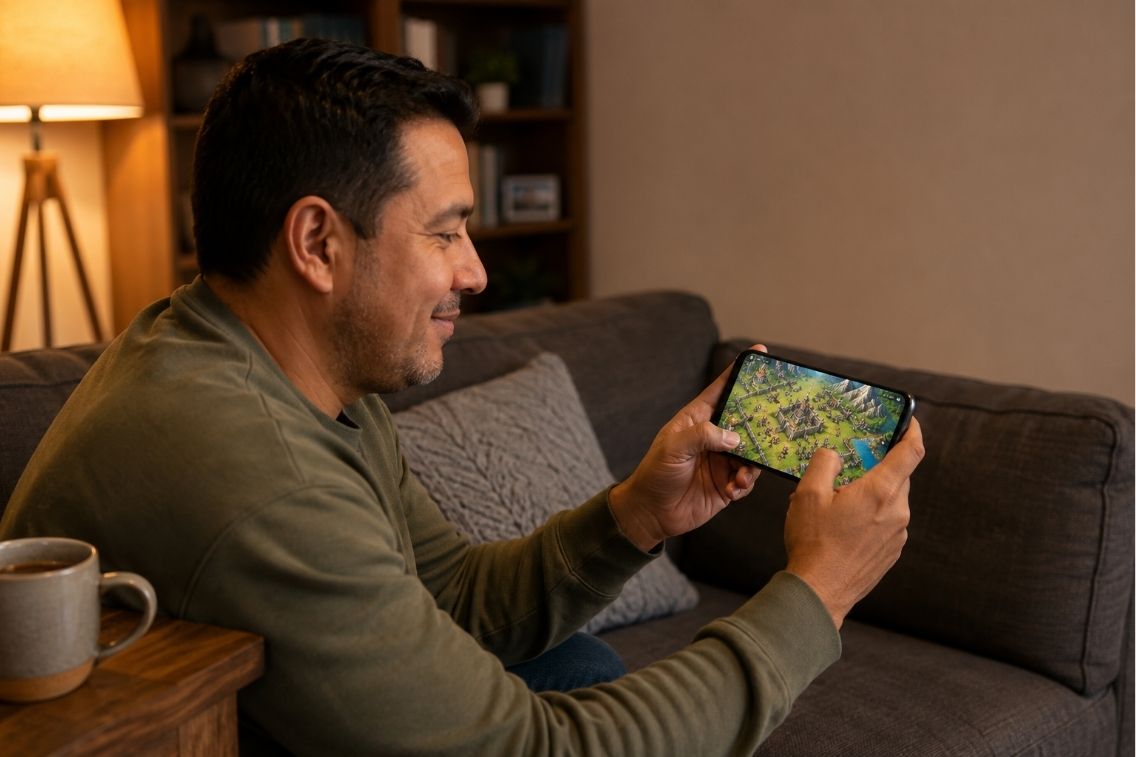 Best mobile strategy games for 2026 shown on a phone with armies and castles