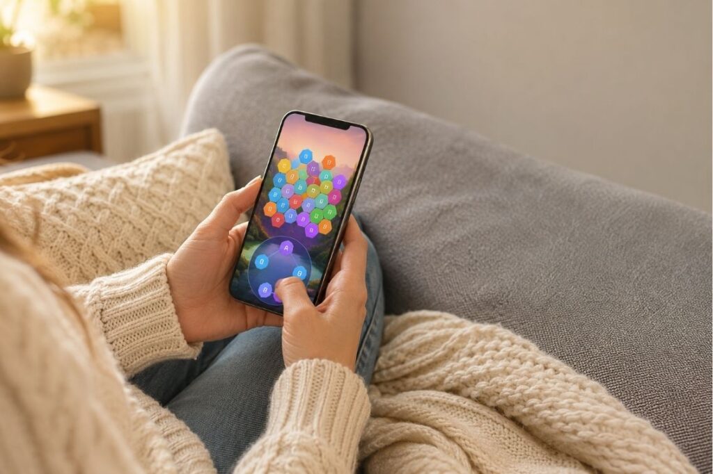 Best simulation games iPhone lineup shown on a phone held in two hands