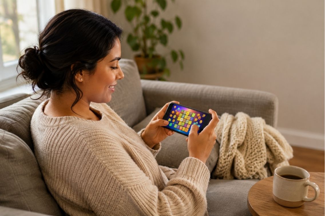 Best word games for iPhone shown as a colorful puzzle on a phone screen