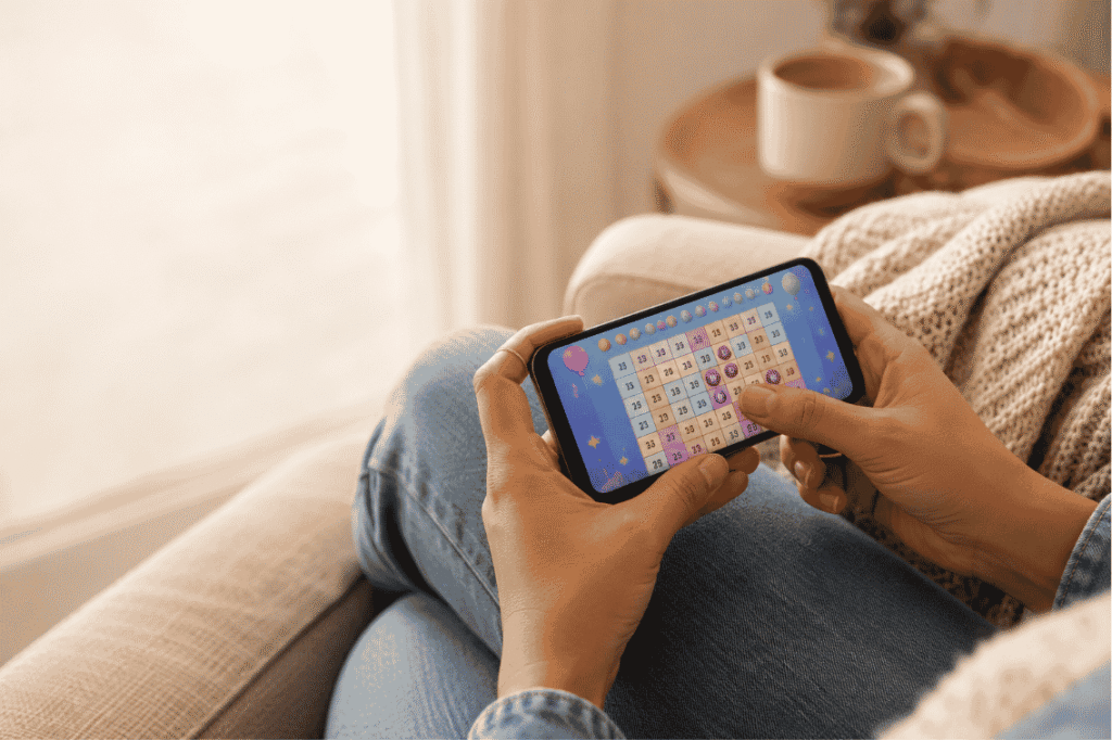 Bingo games that pay cash shown on a phone daubing a bingo card