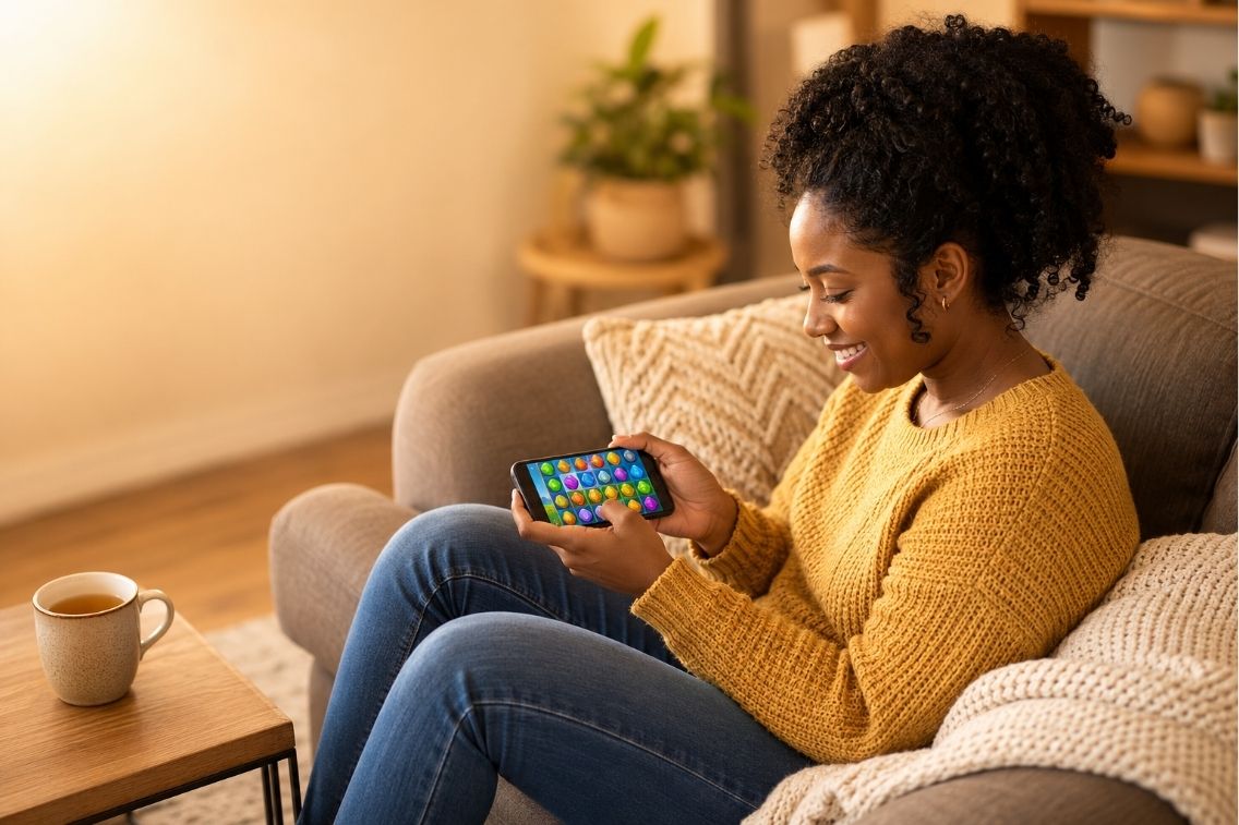 Collage of mobile games like Homescapes with match-3 and home decorating screens