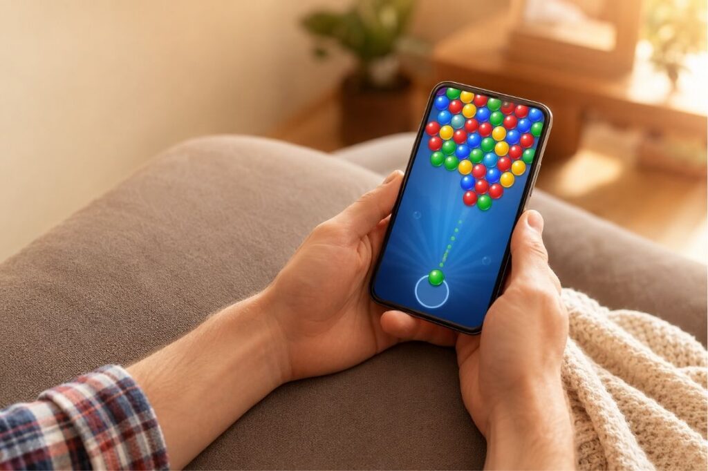 How to play Bubble Cash shown on a phone screen during a bubble shooter tournament