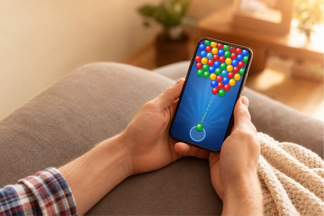 How to play Bubble Cash shown on a phone screen during a bubble shooter tournament