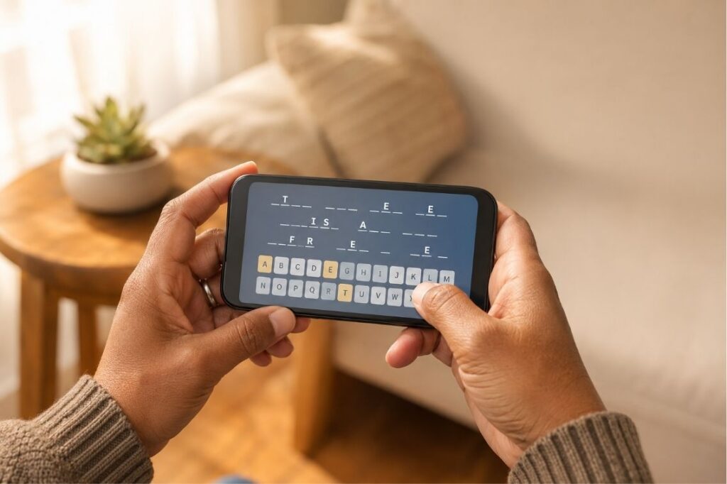 How to play Cryptogram, decoding a scrambled quote puzzle on a phone