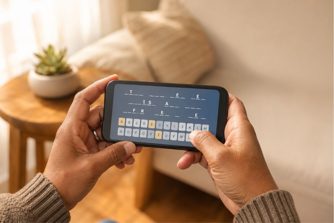 How to play Cryptogram, decoding a scrambled quote puzzle on a phone
