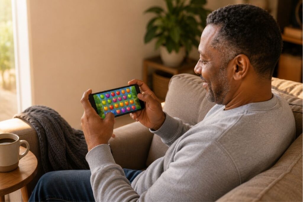 How to play Tile Explorer, matching three fruit tiles to clear a puzzle board