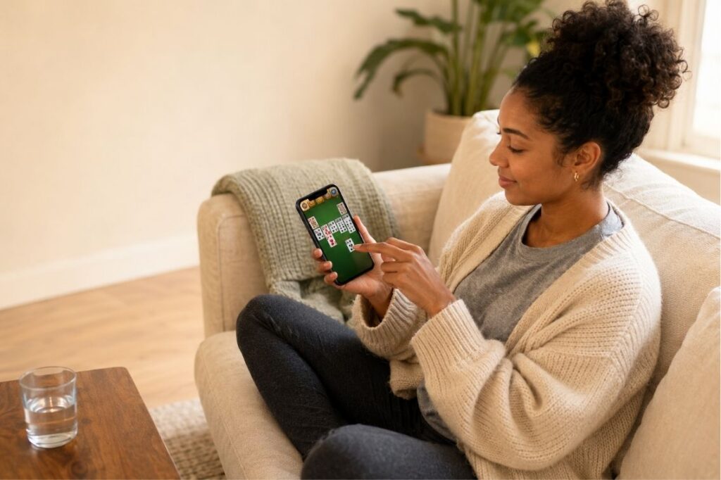 Player checking if Solitaire Royale is legit on a phone showing cash solitaire gameplay