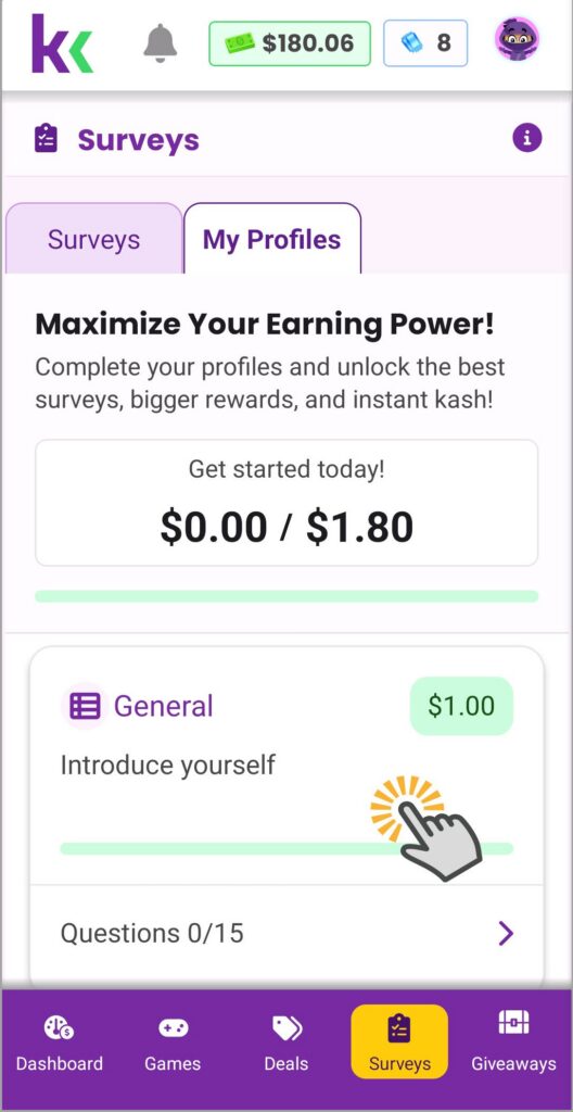 Screenshot of the profile survey on a mobile device. 