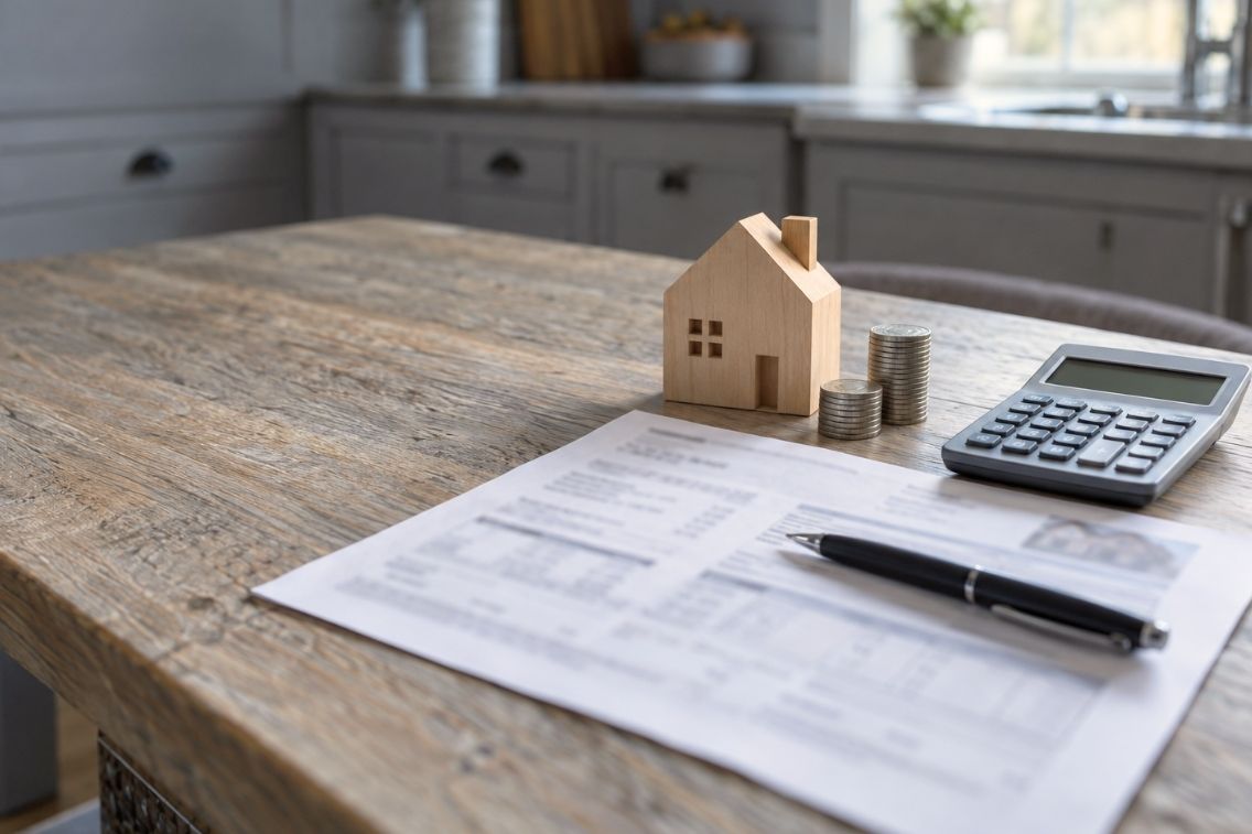 A property tax bill at a kitchen table